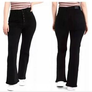 American Eagle Button Fly Flare Jeans Curvy Highest Rise Stretch Black Plus 24